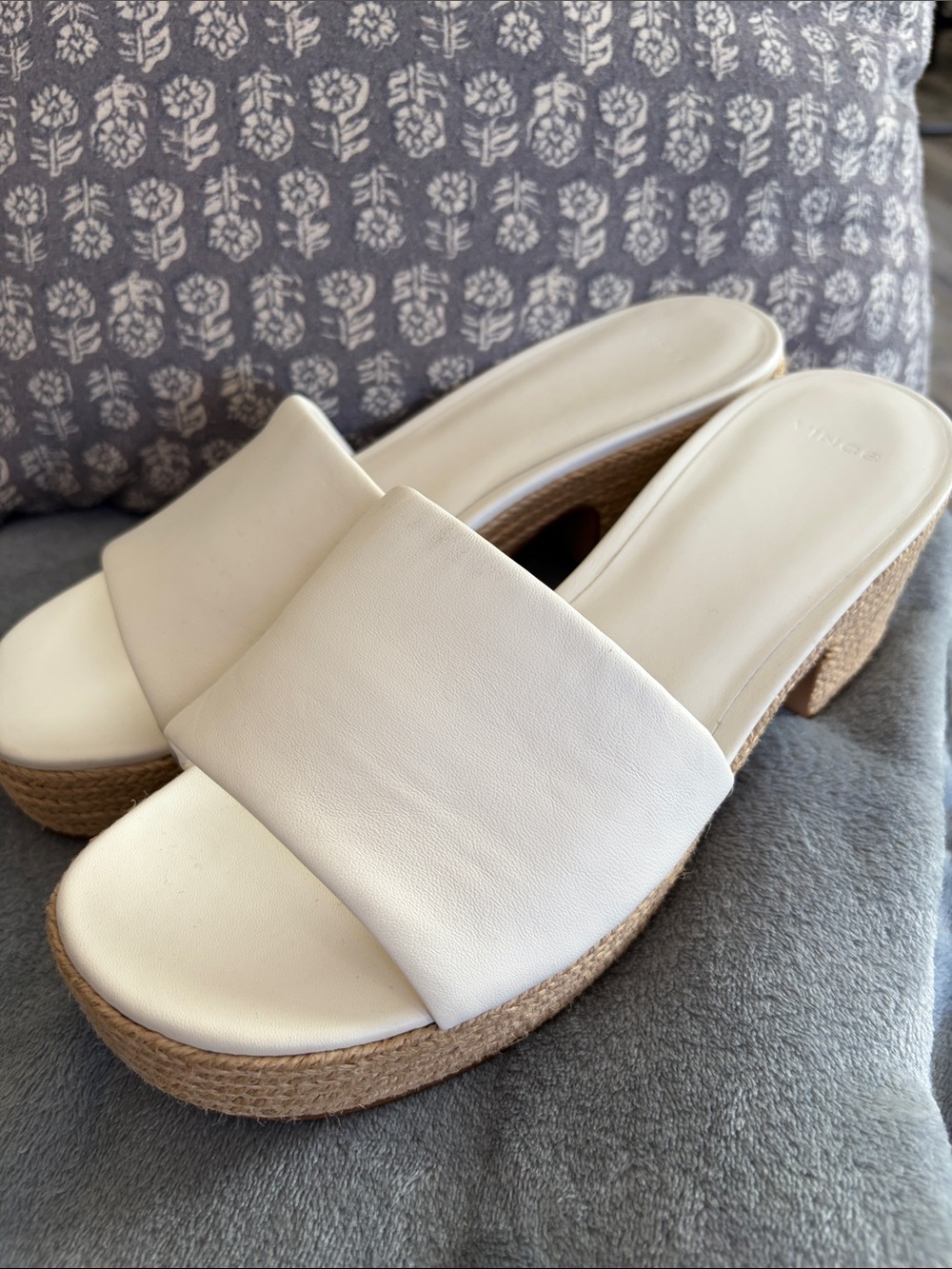 Vince “Margo” Cream Leather Slide Mules with Jute Platform